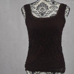 NWOT Brown Sleeveless Shirt with Lace Overlay